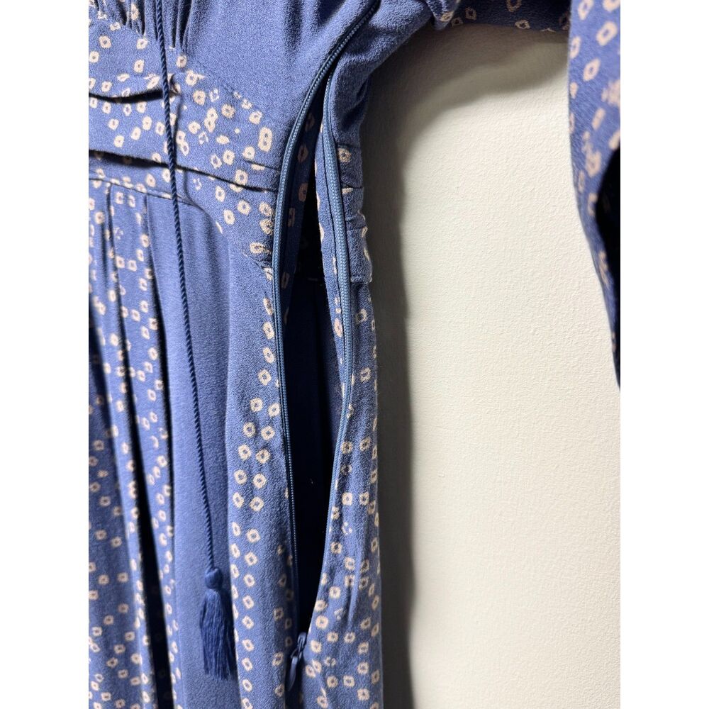 FREE PEOPLE Blue/Tan Modern Kimono Sleeve V-Neck Lace Up Midi/Maxi Dress, Sz 2 - Picture 8 of 16